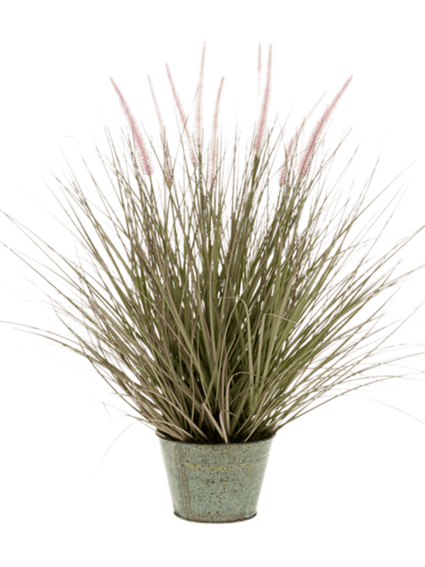 Grass Pennisetum artificiel à épis roses avec son pot de zinc inclus — 8EEP18157