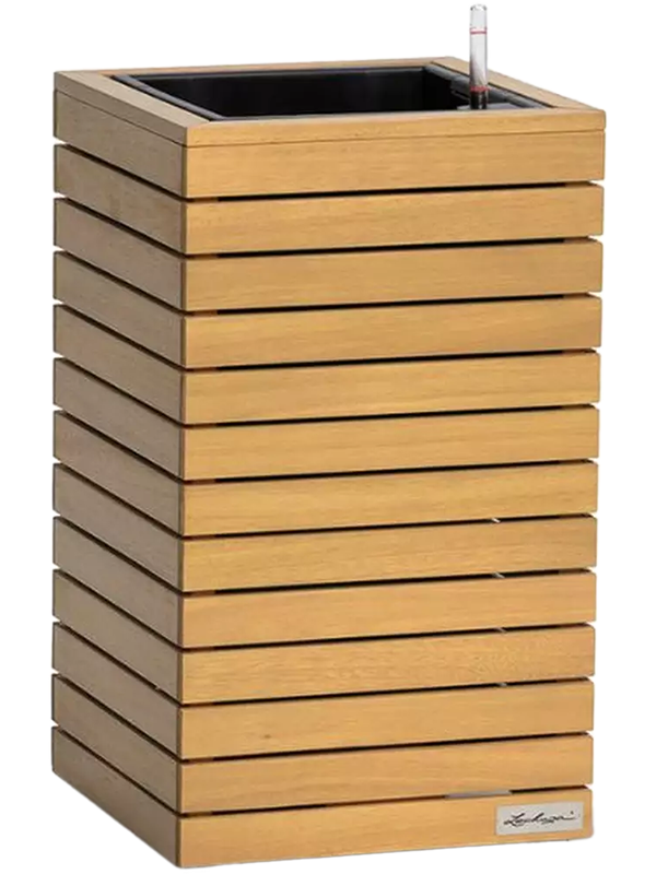 Pot carré Lechuza Palo Natural Wood en eucalyptus huilé, hauteur 59 cm, 35 cm de côté, référence 6LECPAL71.