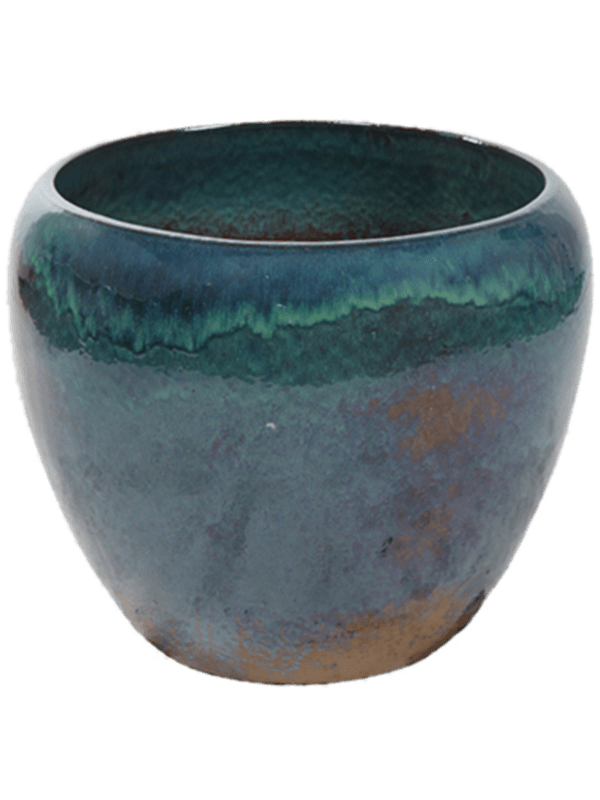 Pot Mystic Globe Metal Ocean en céramique émaillée, hauteur 36 cm, diamètre 43 cm, référence 6MYSGMO11.