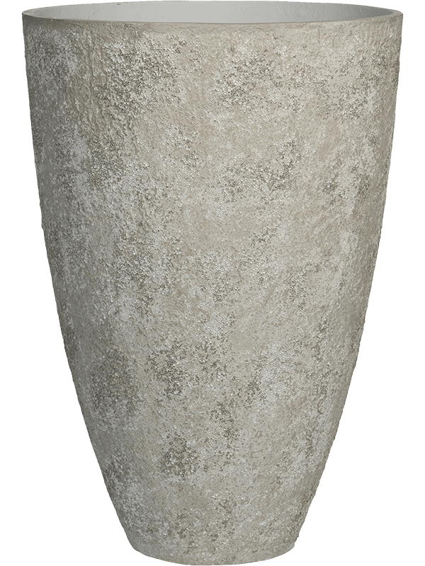 Pot Oyster Oscar XL Blanc Imperial White, hauteur 105 cm et diamètre 72 cm, ficonstone à relief rugueux — NATURA