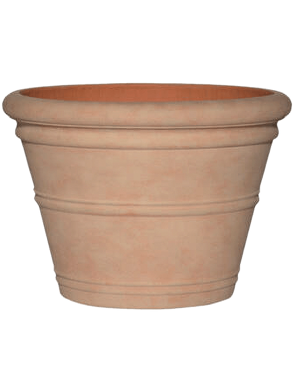 
                  
                    Pot Treasure Kyra S Orange Brick Orange, diamètre 53 cm, en ficonstone à anneaux horizontaux — 6PPTREA02
                  
                