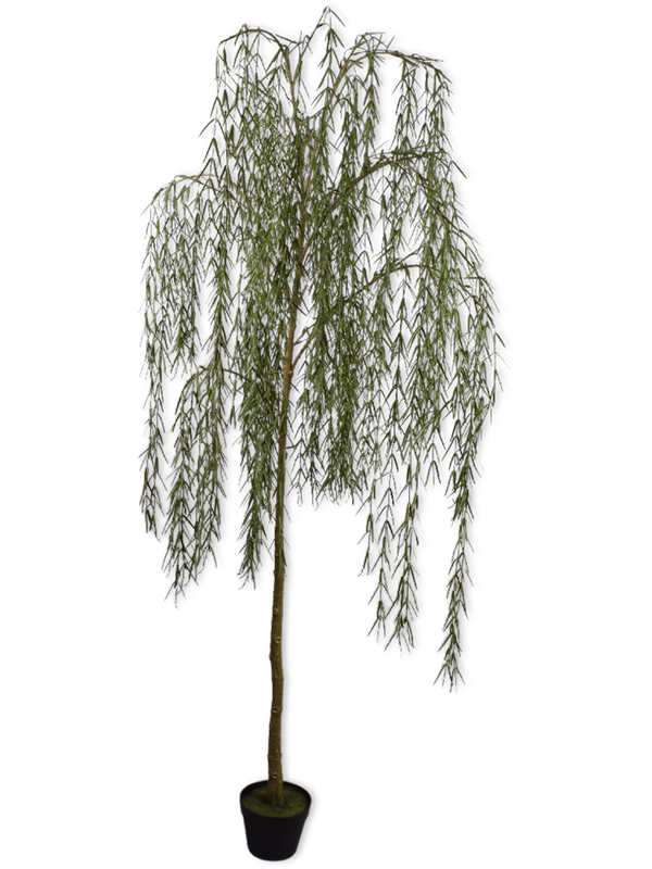 
                  
                    Saule artificiel Silk-ka de 187 cm, silhouette élancée et feuillage retombant, pot de base inclus
                  
                