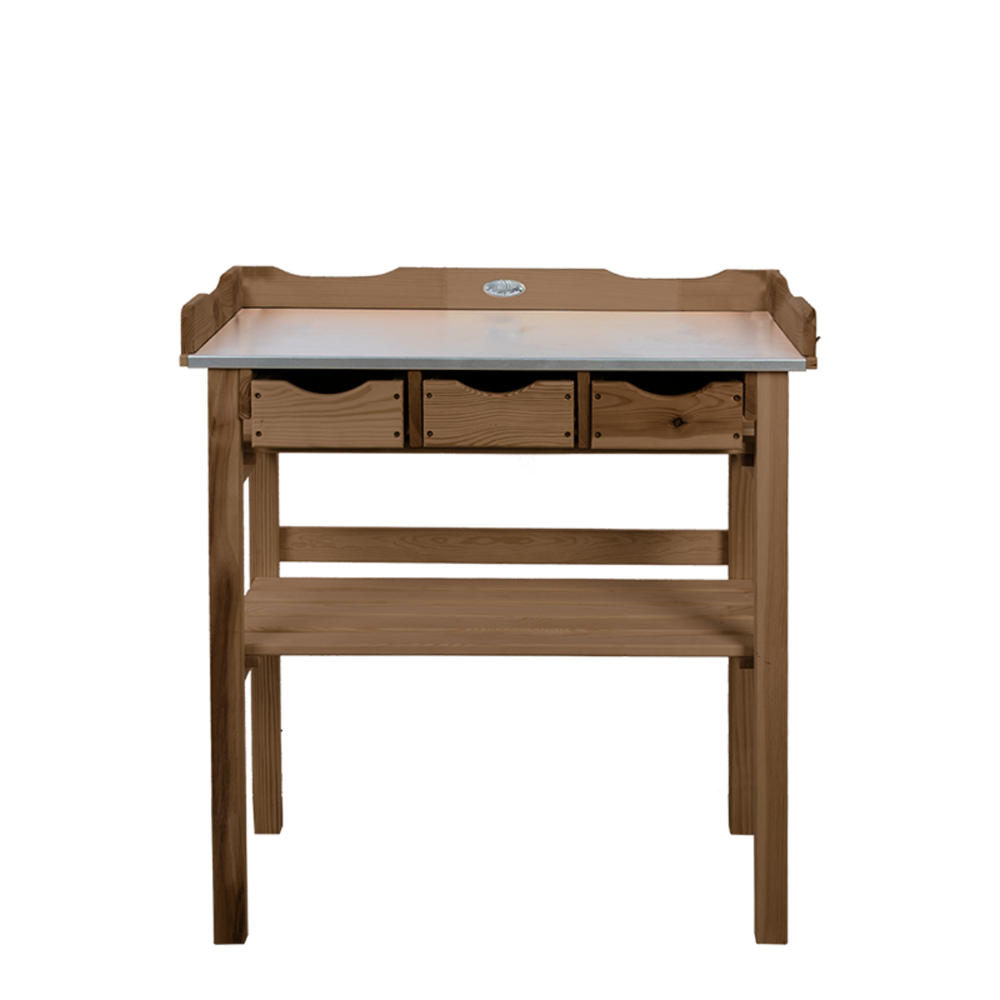 table de rempotage  de 80 cm en bois et en zinc avec ses 3 tiroirs 